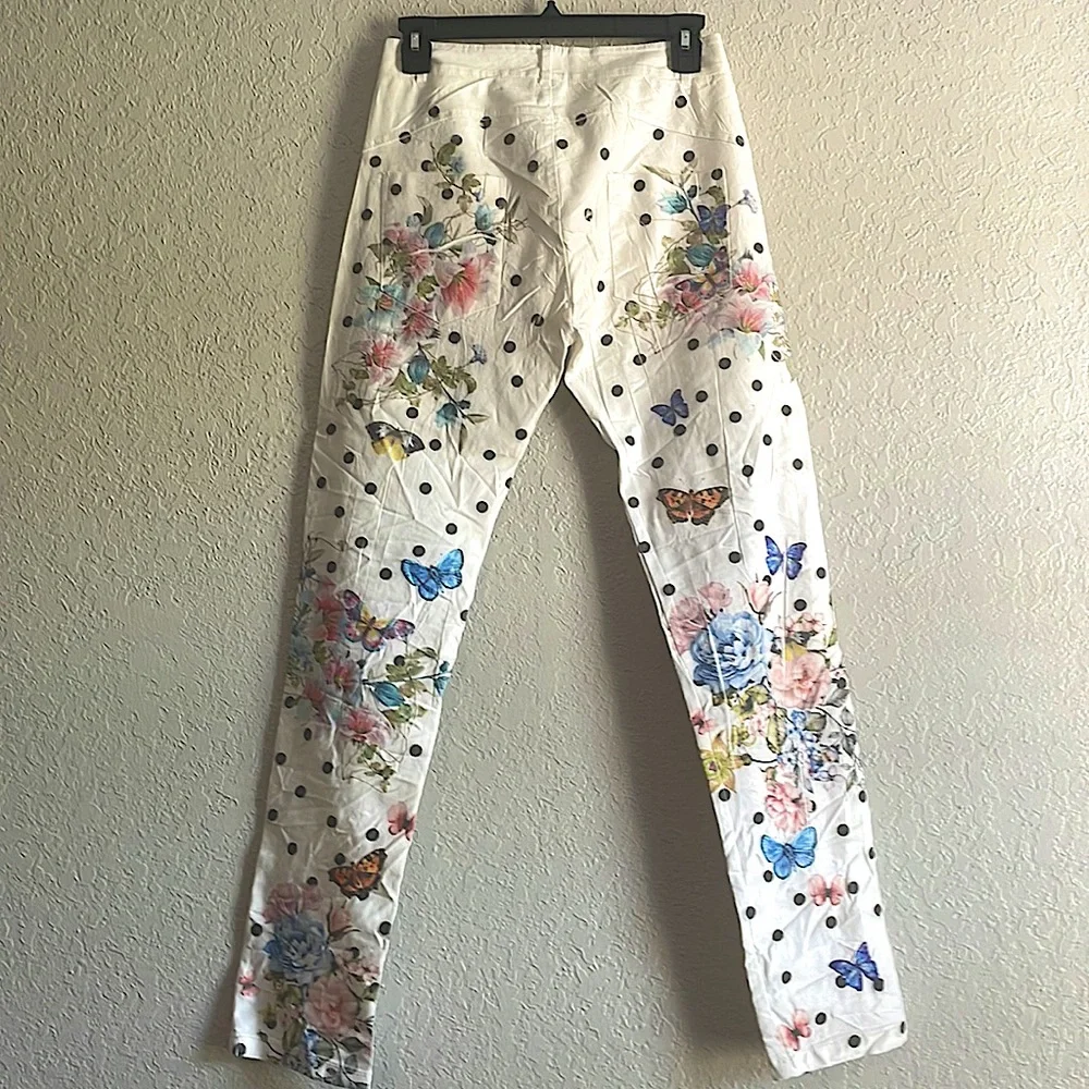 Venti6 Skinny Jeans - Floral Print with Polka Dots and Butterflies - Size 8 - Picture 3 of 5